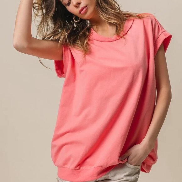 BiBi French Terry Drop Shoulder Basic Top - Picture 10 of 16